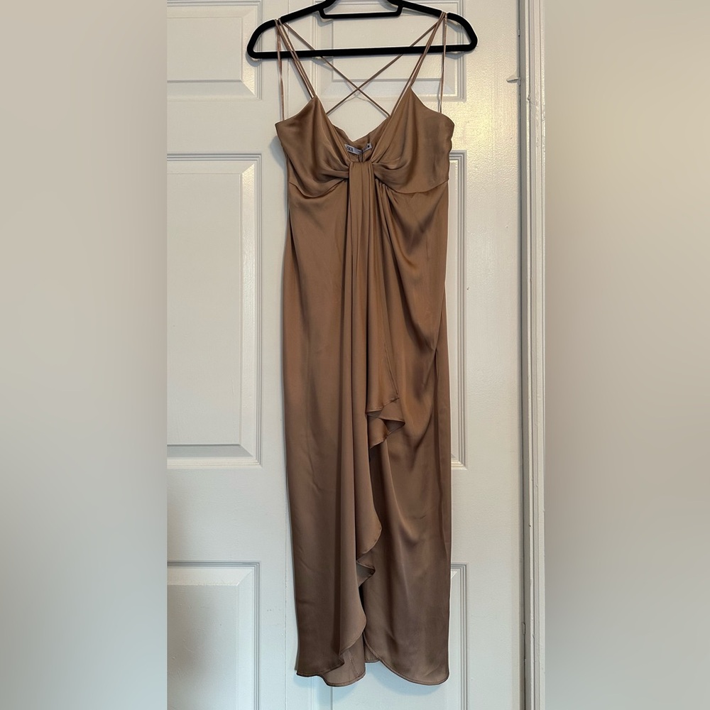 Zara Chocolate Brown Draped Satin Maxi Skirt